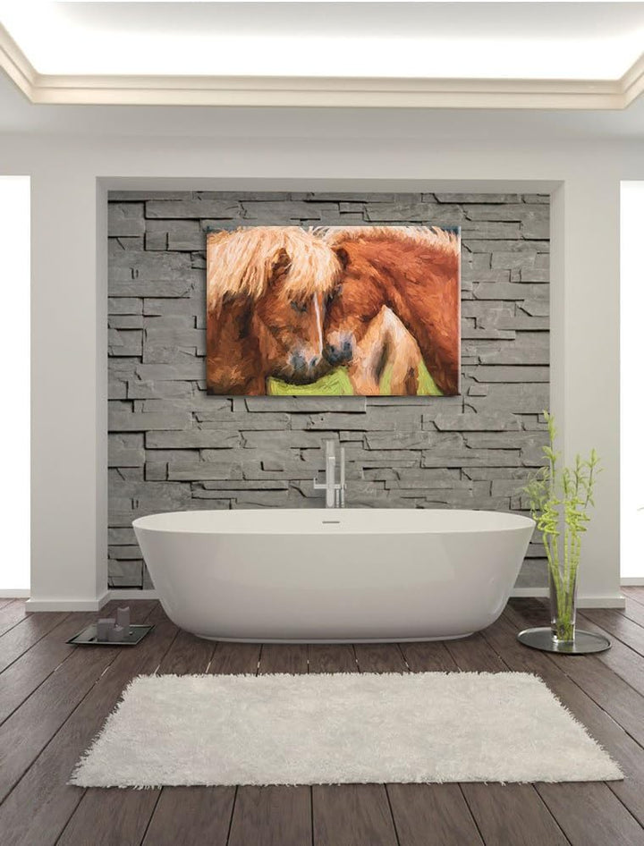 Pixxprint Zwei schmusende Pferde Kunst als Leinwandbild/Grösse: 100x70 / Wandbild/Kunstdruck/fertig