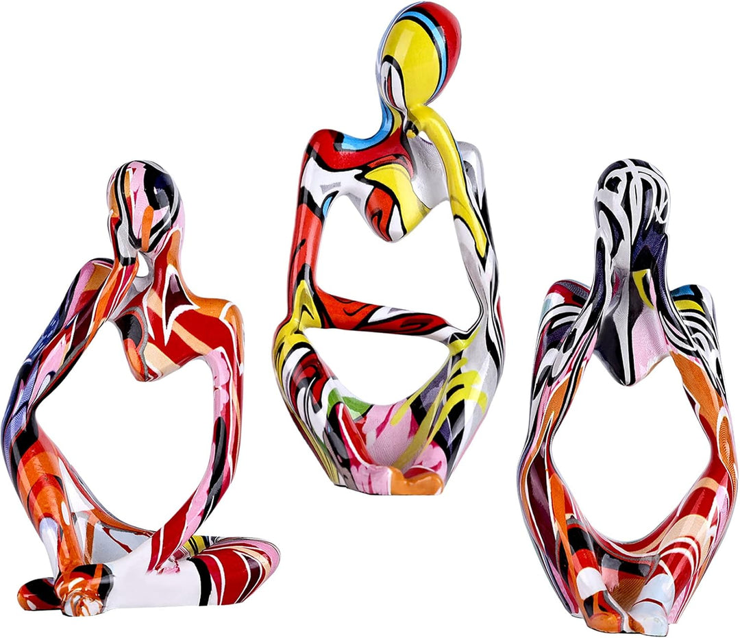 3 Stück abstrakte Graffiti-Denker-Statuen und Skulpturen, bunte Mini-Denker-Figur, Ornamente, minima