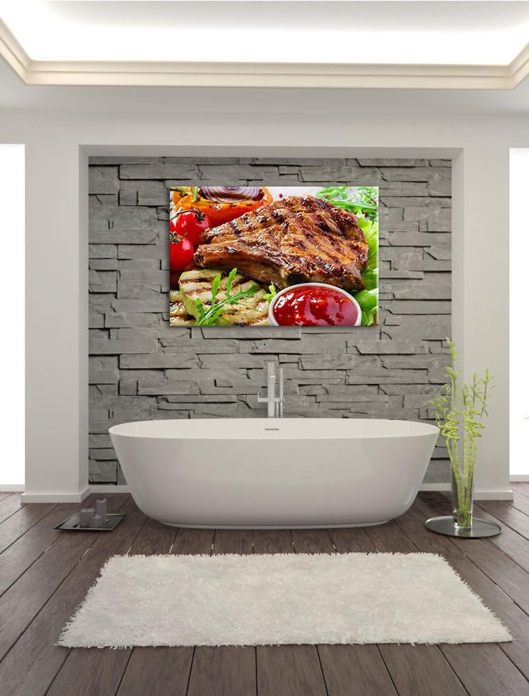 Gegrilltes Steak Format: 100x70 auf Leinwand, XXL riesige Bilder fertig gerahmt mit Keilrahmen, Kuns