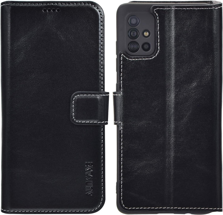 Suncase Book-Style Hülle kompatibel mit Samsung Galaxy A71 Leder Tasche (Slim-Fit) Lederhülle Handyt