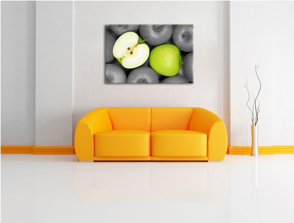 saftige grüne Äpfel schwarz/weiss Format: 100x70 auf Leinwand, XXL riesige Bilder fertig gerahmt mit