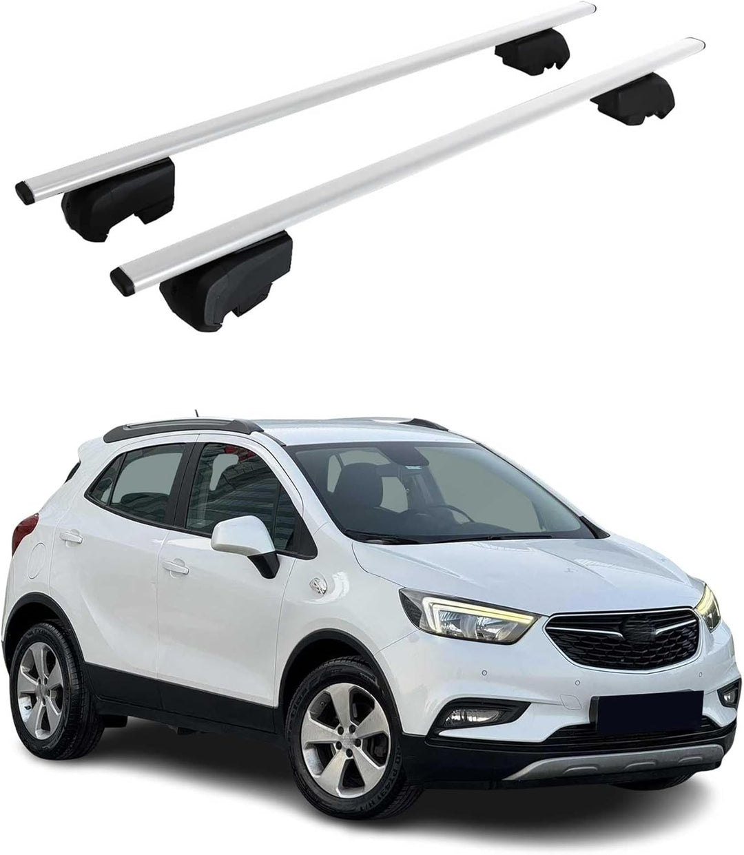 Dachträger Gepäckträger kompatibel mit Opel Mokka X 2015-2023 Grundträger TÜV ABE Silber 2X Mokka X