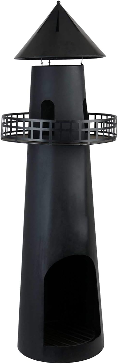 UNUS Gartenkamin Leuchtturm aus Metall als Feuerschale für den Garten schwarz 131 cm