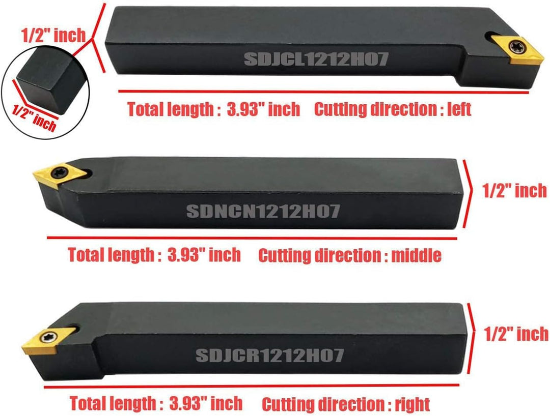 3PCS 1/2"CNC Drehmaschine Hartmetall Drehwerkzeuge Insert Holder Set SDNCN1212H07 + SDJCL1212H07 + S