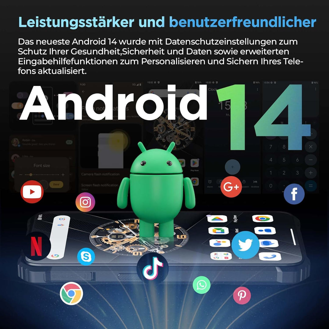 OUKITEL G2 Outdoor Handy Ohne Vertrag, Android 14 Octa-Core günstig Smartphone, 6300mAh Akku, 6" HD+