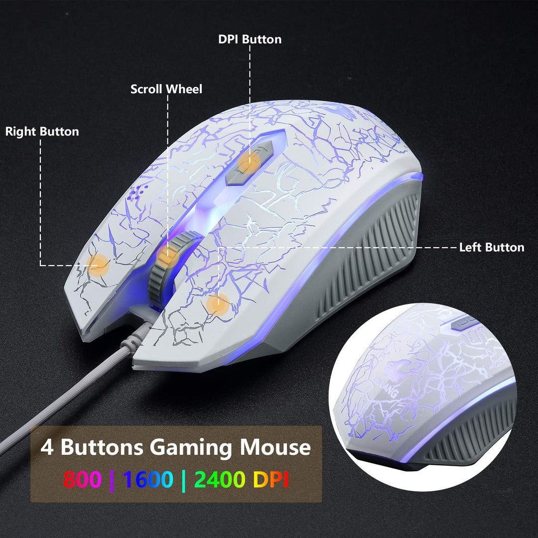 Gaming Tastatur Headset & Maus Set, 104 Tasten Rainbow Backlit UK Layout Tastatur 2400DPI Maus 7.1 S