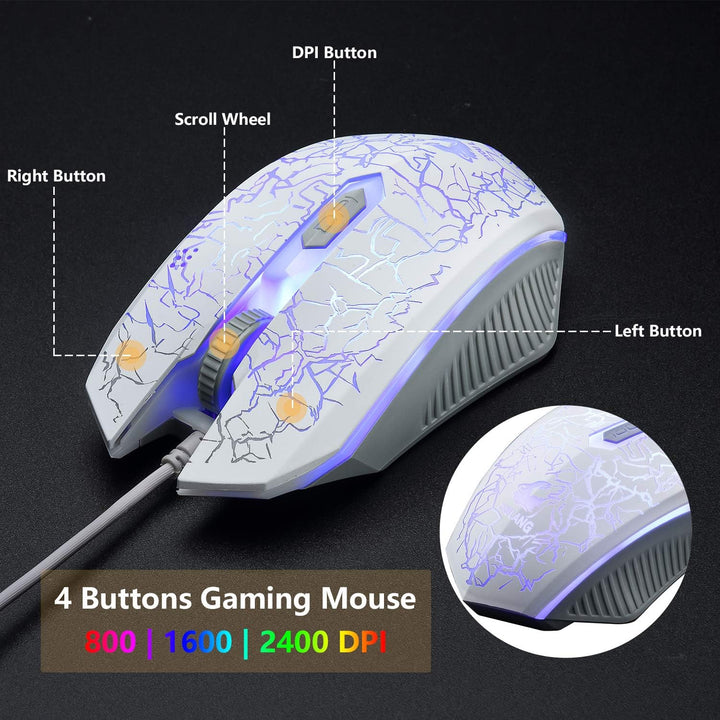 Gaming Tastatur Headset & Maus Set, 104 Tasten Rainbow Backlit UK Layout Tastatur 2400DPI Maus 7.1 S