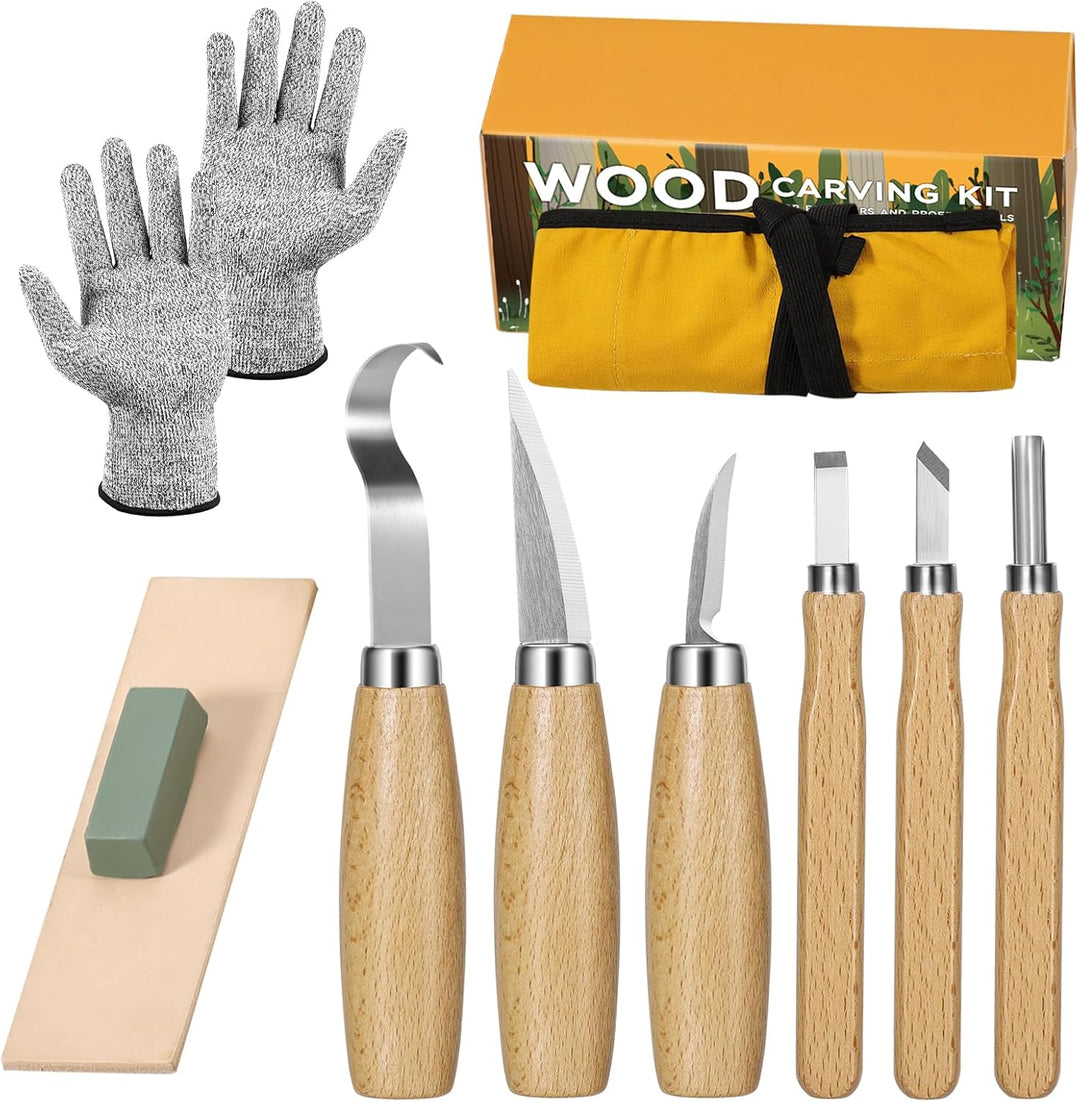 Holzschnitzwerkzeuge Set, 10 in 1 Schnitzset für Erwachsene, Kinder, Anfänger, Holz Schnitzen Set mi