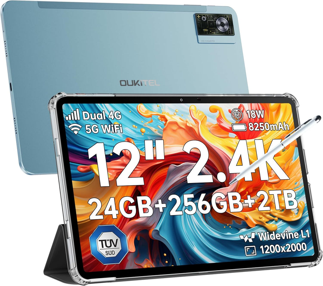 OUKITEL OT5S Tablet 12 Zoll - 2024 Neueste Android 14 Tablet 18GB RAM+256GB ROM(2TB TF) Gaming Table
