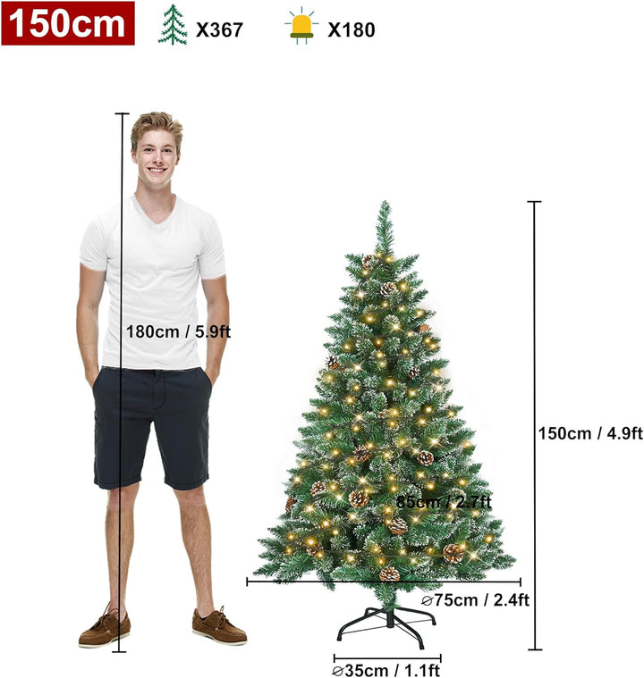 UISEBRT Weihnachtsbaum Künstlich mit Beleuchtung 150cm - LED Weihnachtsbäume Tannenbaum Christbaum D
