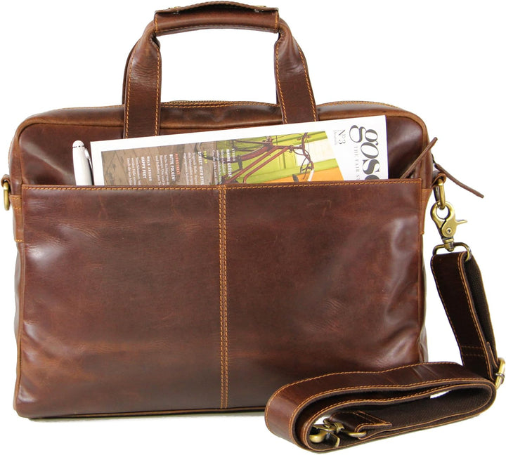 ALMADIH ® Aktentasche JOEY Premium Rindsleder mit gepolstertem Laptopfach Leder Herren Tasche viele