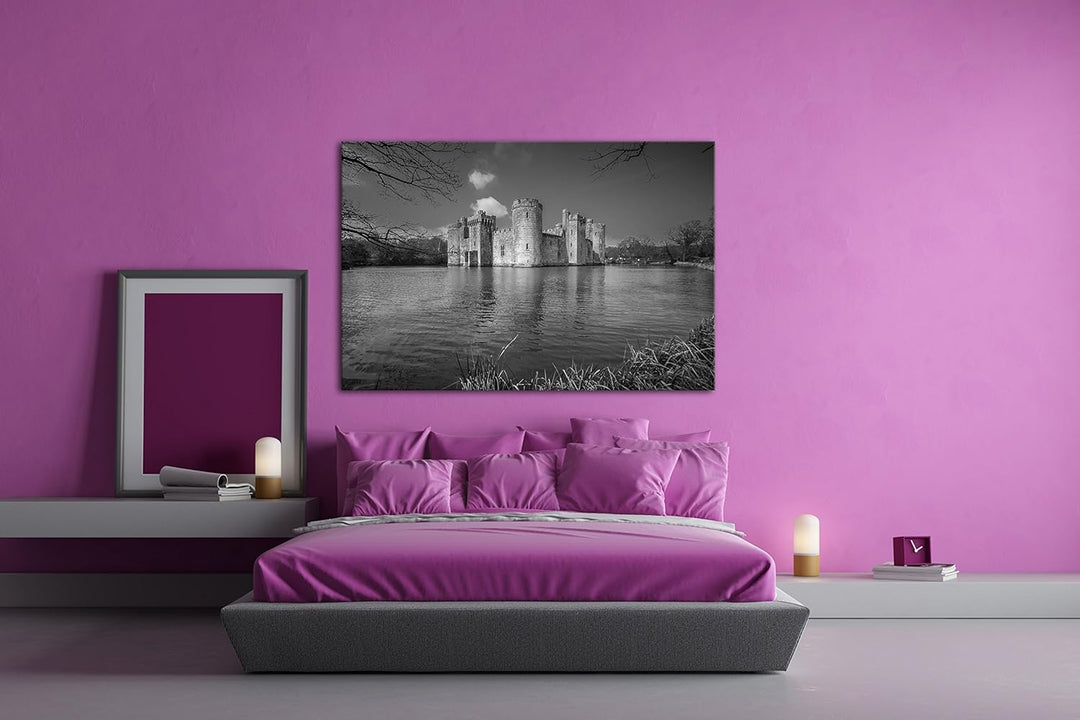 deyoli Verlassene Burg mit Wassergraben Effekt: Schwarz/Weiss Format: 120x80 als Leinwandbild, Motiv