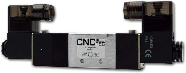 5/3 Wege Pneumatikventil 1/4" 24 Volt DC CNCTEC EcoLine 5/2 Wegeventil (5/3 Wege - 1/4" - 24 Volt DC