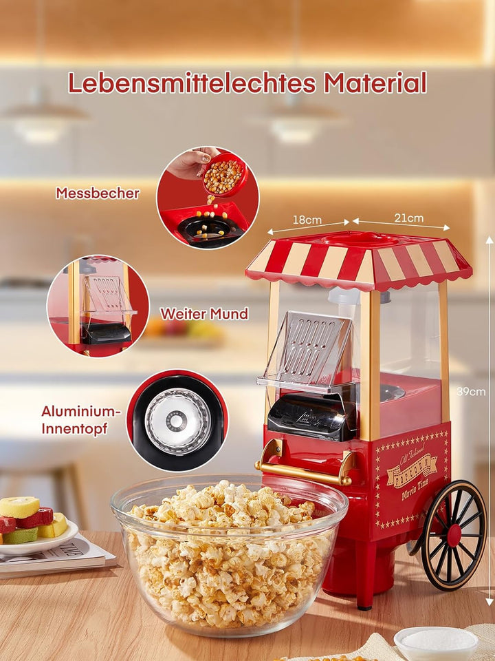 Popcornmaschine Heissluft - HOUSNAT Retro Popcorn Maker -Fettfreies Ölfreies & Gesunder Maïs Snack -
