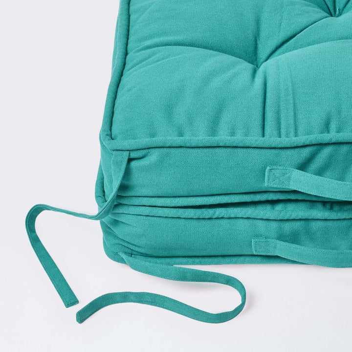 Homescapes Faltbares Reisekissen 50x50 cm türkis, Auto-Sitzkissen mit Rückenlehne, Klappsitzkissen f