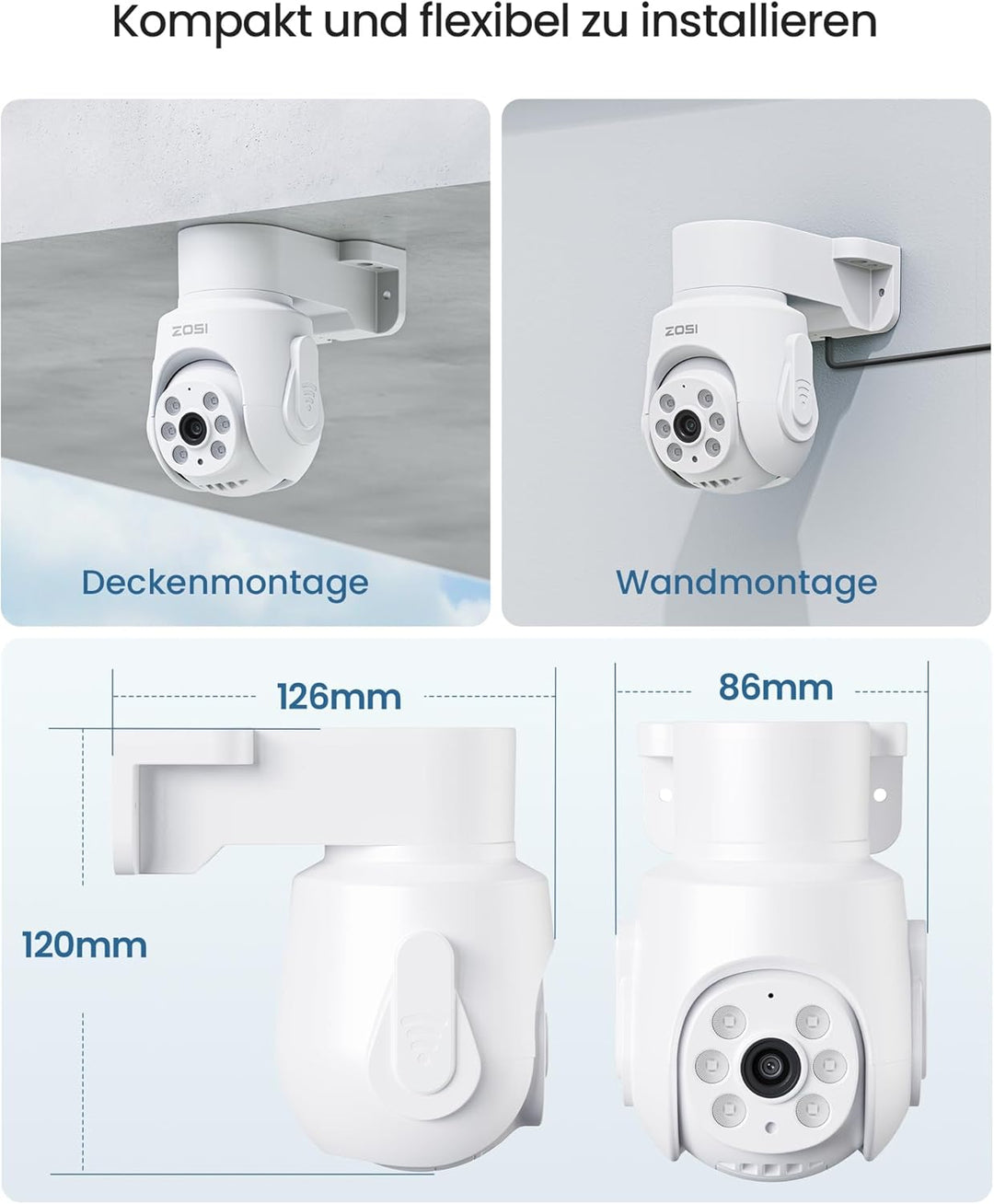 ZOSI Kabelgebunden 2MP PTZ Überwachungskamera Aussen Set mit Audio, 8CH 5MP 1TB DVR, KI Personen-/Au