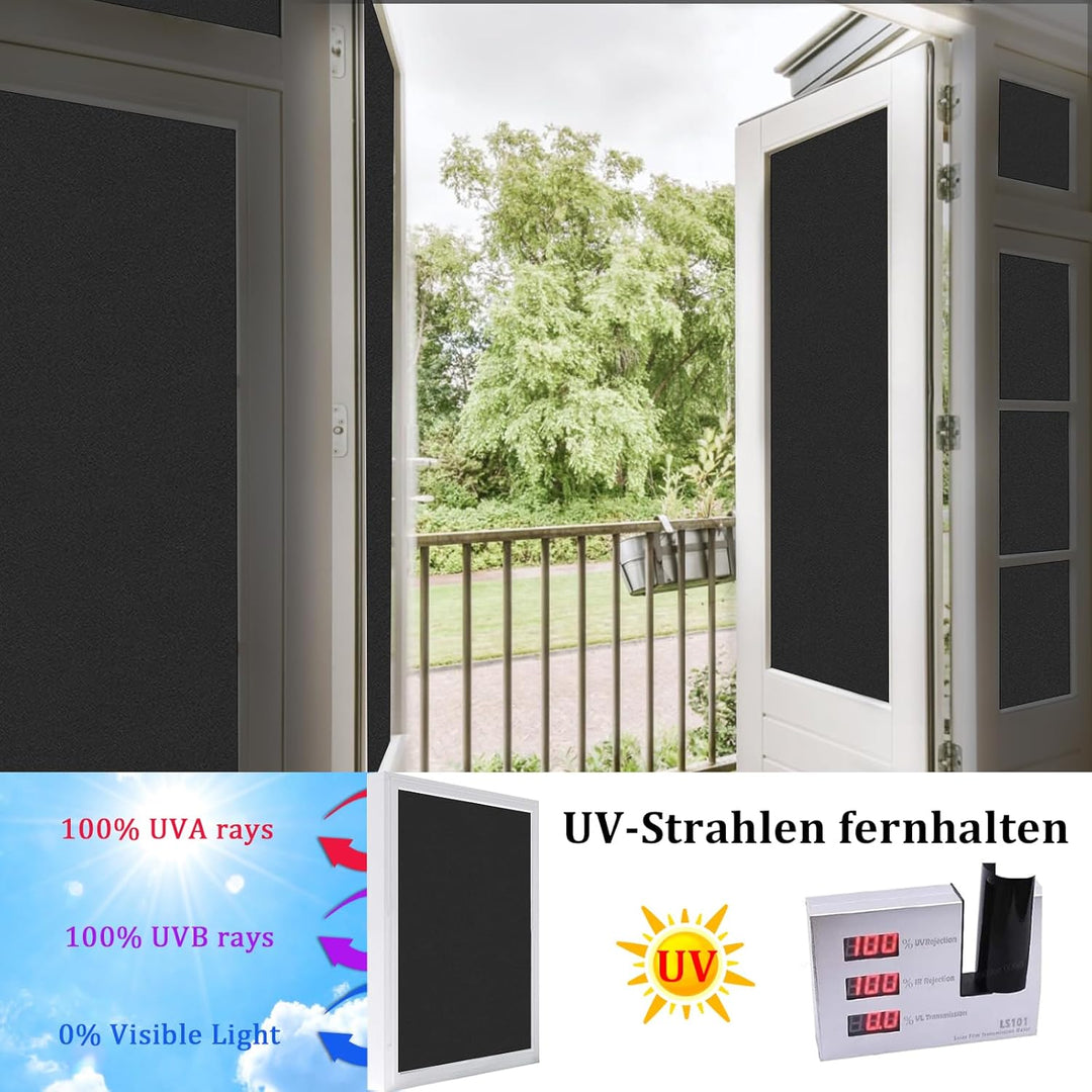 DARUITE Fensterfolie Blickdicht Sichtschutzfolie Fenster Selbsthaftend Schwarz Verdunklungsfolie Für