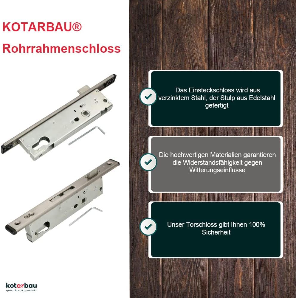 KOTARBAU® Rohrrahmenschloss 92 mm Dornmass 35 mm C-Stulp Edelstahl Einsteckschloss Türschloss Haustü