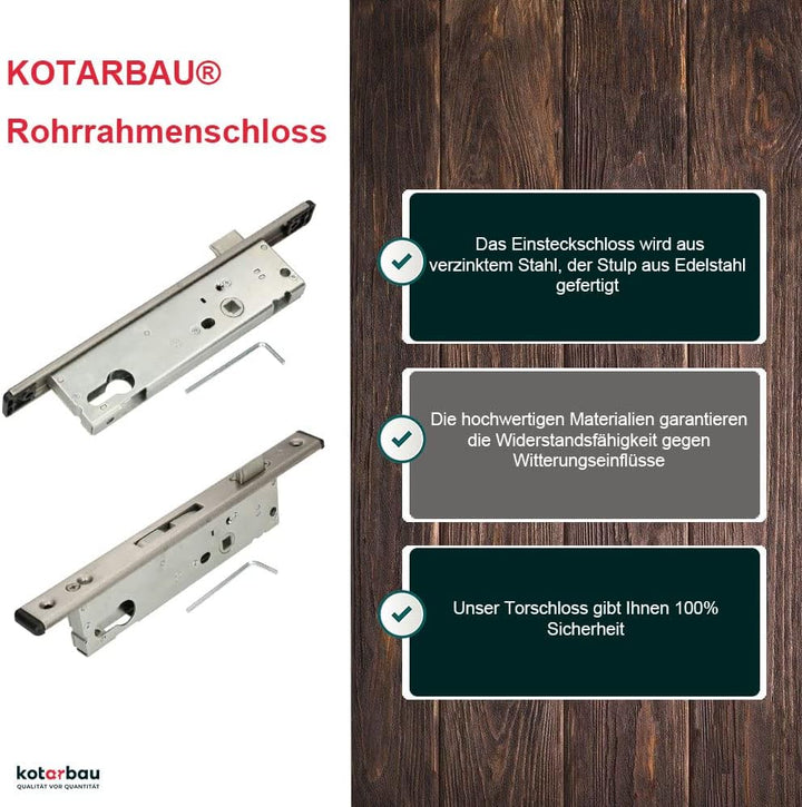 KOTARBAU® Rohrrahmenschloss 92 mm Dornmass 35 mm C-Stulp Edelstahl Einsteckschloss Türschloss Haustü