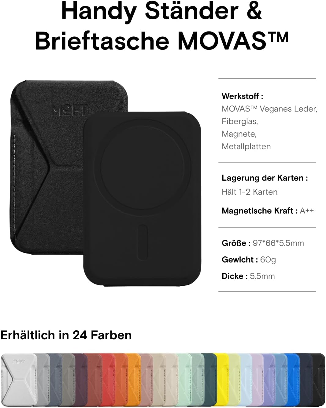 MOFT Magnetischer Handy Wallet Ständer, Veganem Leder Kartenhalter Stand Kompatibel mit Magsafe iPho