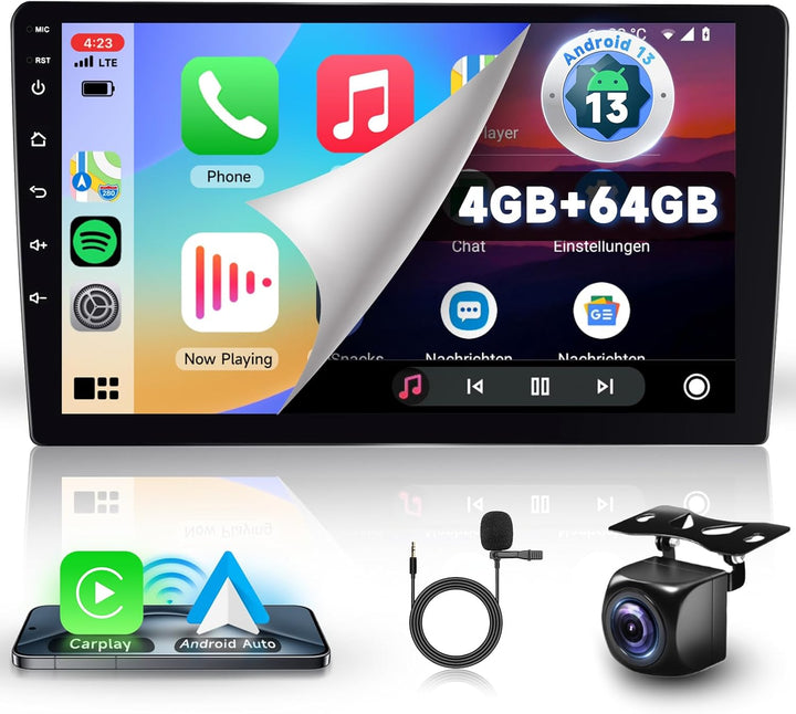 Hodozzy 4G+64G Doppel Din Android Autoradio mit Wireless Carplay und Android Auto,9 Zoll Touchscreen