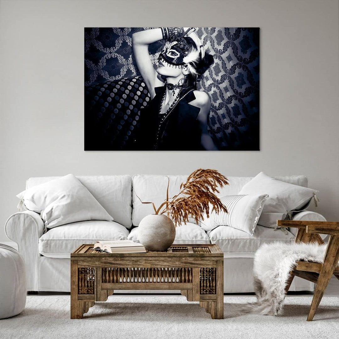 Bilder auf Leinwand 100x70cm Leinwandbild Frau Karneval Maske Mode Gross Wanddeko Bild Schlafzimmer