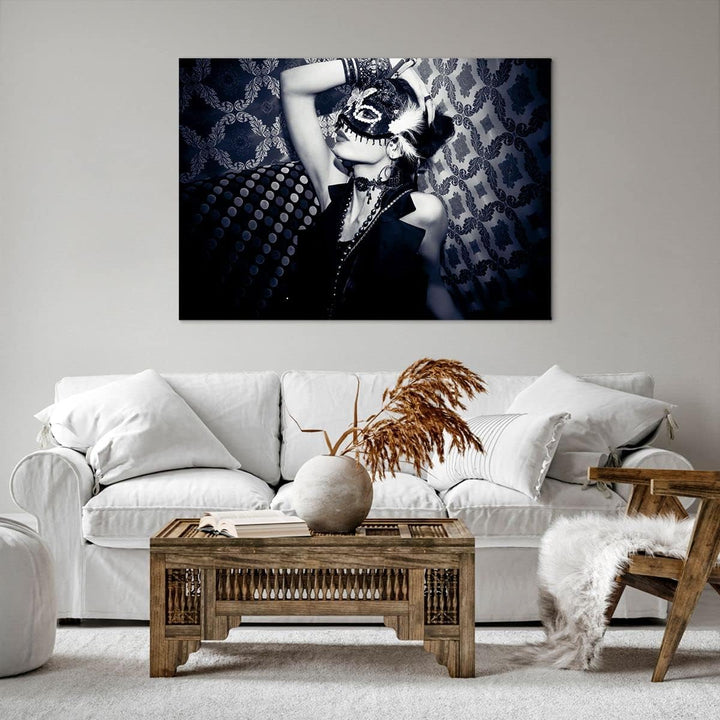 Bilder auf Leinwand 100x70cm Leinwandbild Frau Karneval Maske Mode Gross Wanddeko Bild Schlafzimmer