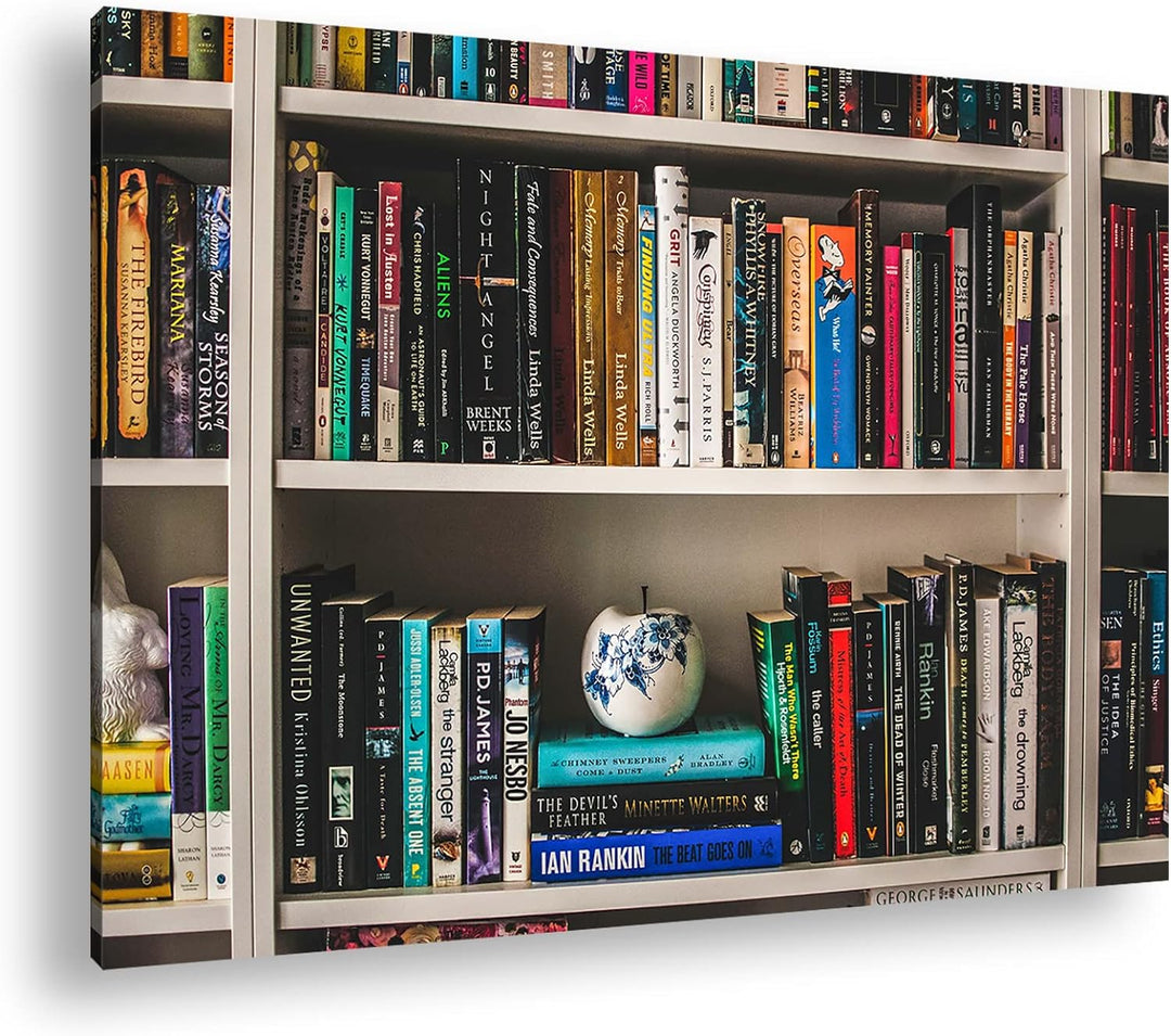 deyoli Rand volles Bücherregal Format: 120x80 cm als Leinwandbild, Motiv fertig gerahmt auf Echtholz