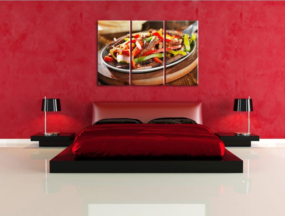 Fleischpfanne mit Paprika als 3-Teiler Leinwandbild 120x80 Bild auf Leinwand, XXL riesige Bilder fer