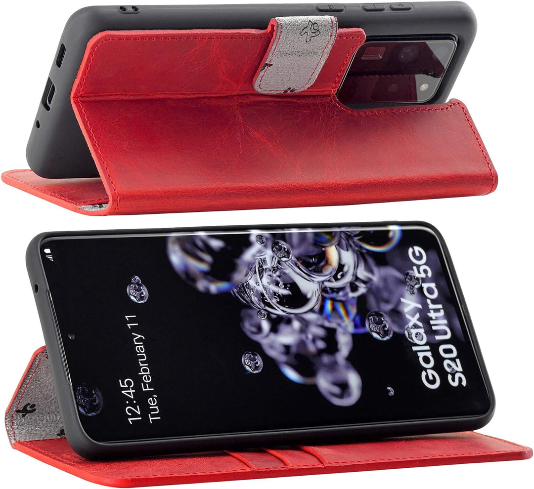Suncase Book-Style Hülle kompatibel mit Samsung Galaxy S20 Ultra Leder Tasche (Slim-Fit) Lederhülle