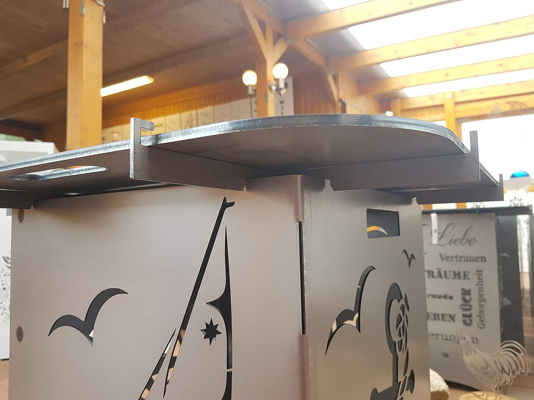 Grillplatte ca. 60 x 60 cm inkl. Halterung für Feuerkörbe aus unserem Sortiment Feuerplatte Grillabe