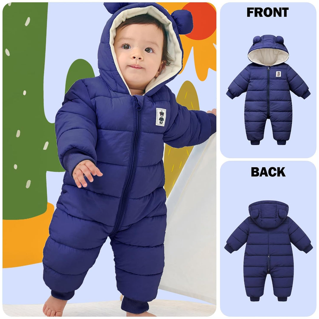 Baby Winter Overall mit Kapuze, Strampler Schneeanzug Jungen Mädchen Langarm Jumpsuit Warm Outfits G