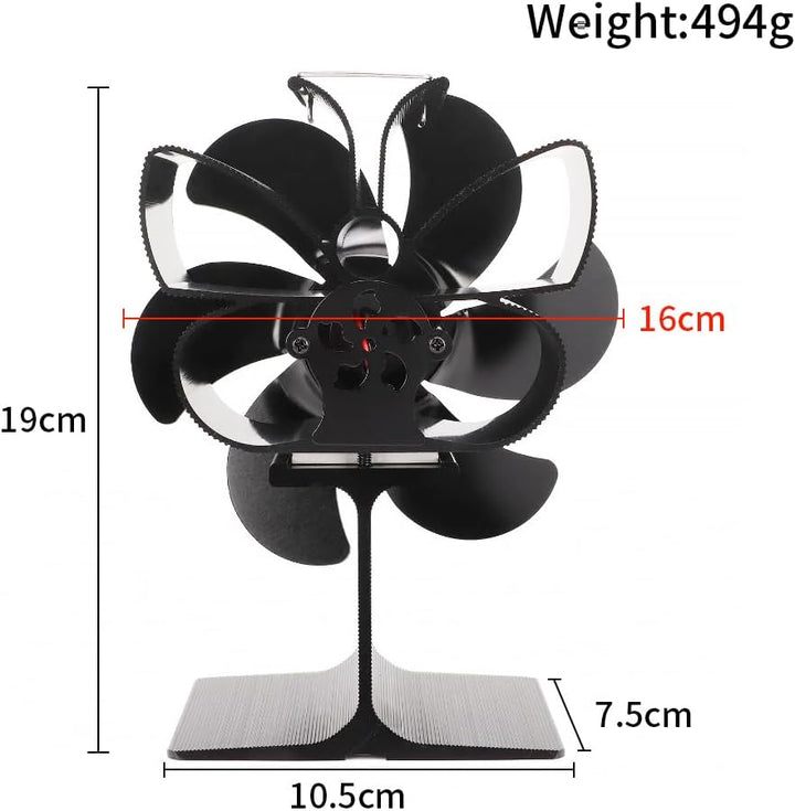 WuYan Ofenventilator,Kaminbesteck mit 6 BlĂ€ttern,ohne Strom Umweltfreundlich fĂŒr Kaminofen Holzbrenn