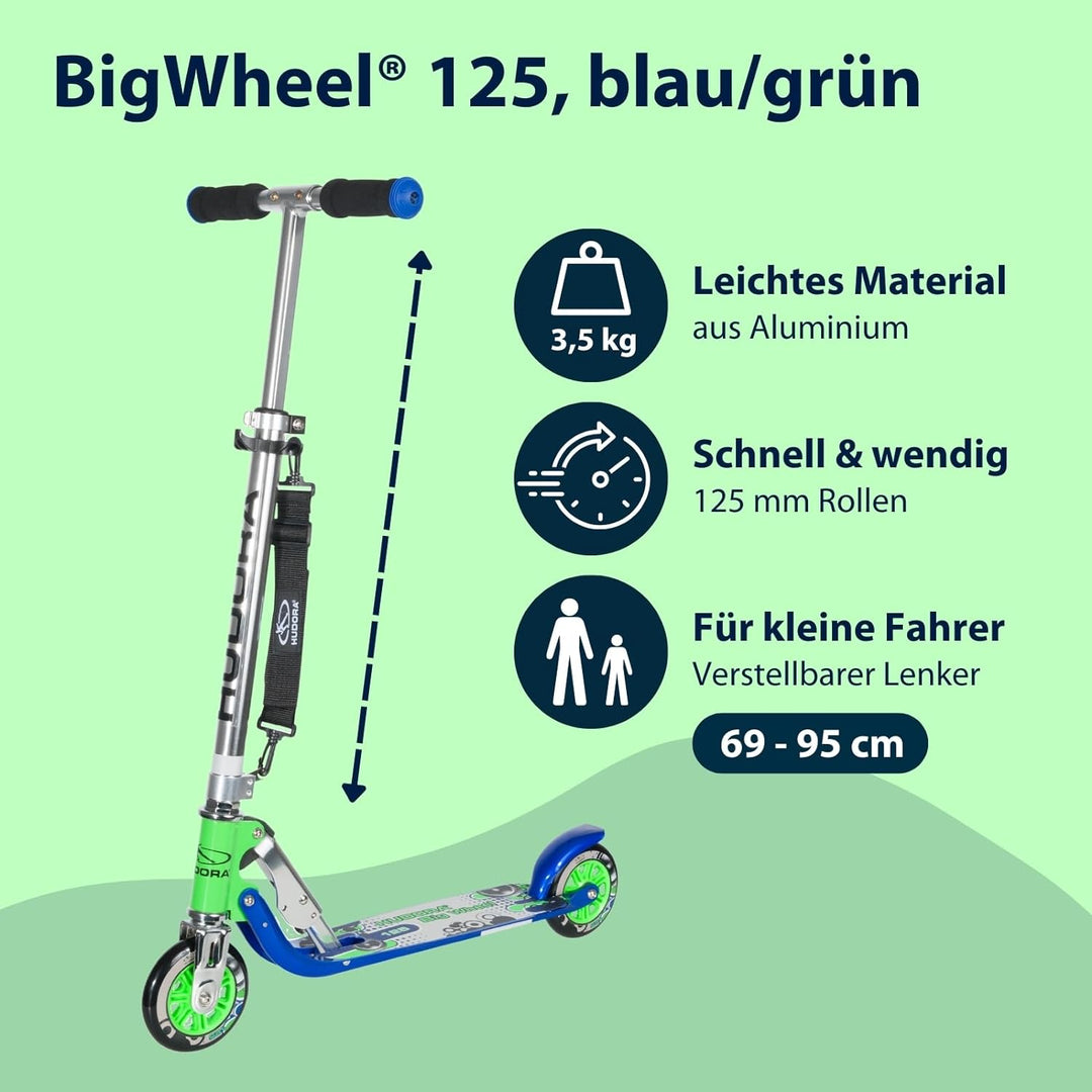 HUDORA BigWheel 125 Scooter - Sicherer & hochwertiger Aluminium-Roller für Kinder - Höhenverstellbar