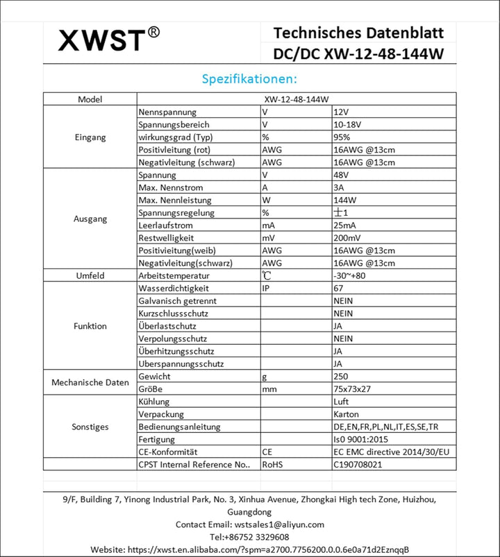 XWST Blaue Schale DC DC Spannungswandler 12V auf 48V Aufwärtswandler 3A 144W Wechselrichter Auto Net