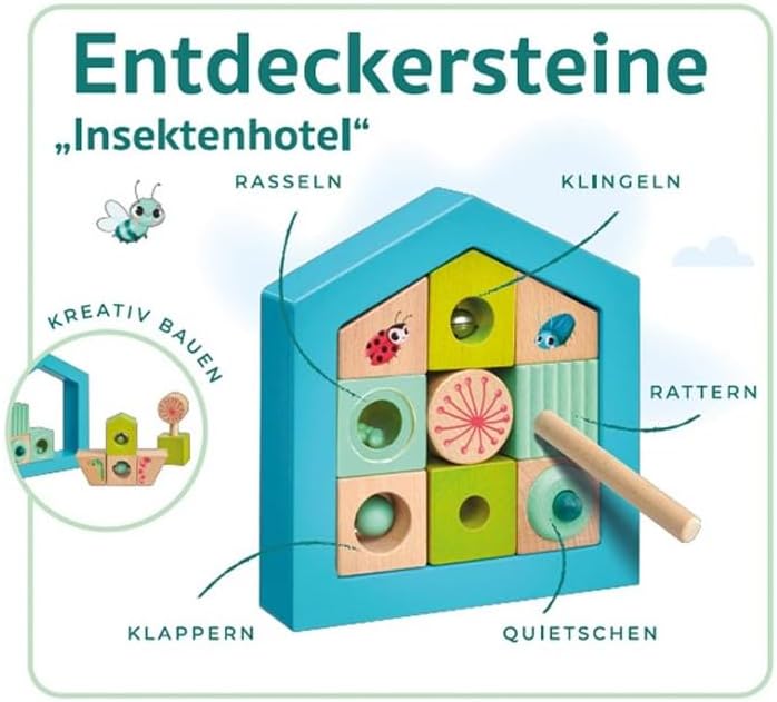 Selecta 62087 Tulips Garden, Entdeckersteine Insektenhotel, 11 Teile aus Holz, bunt
