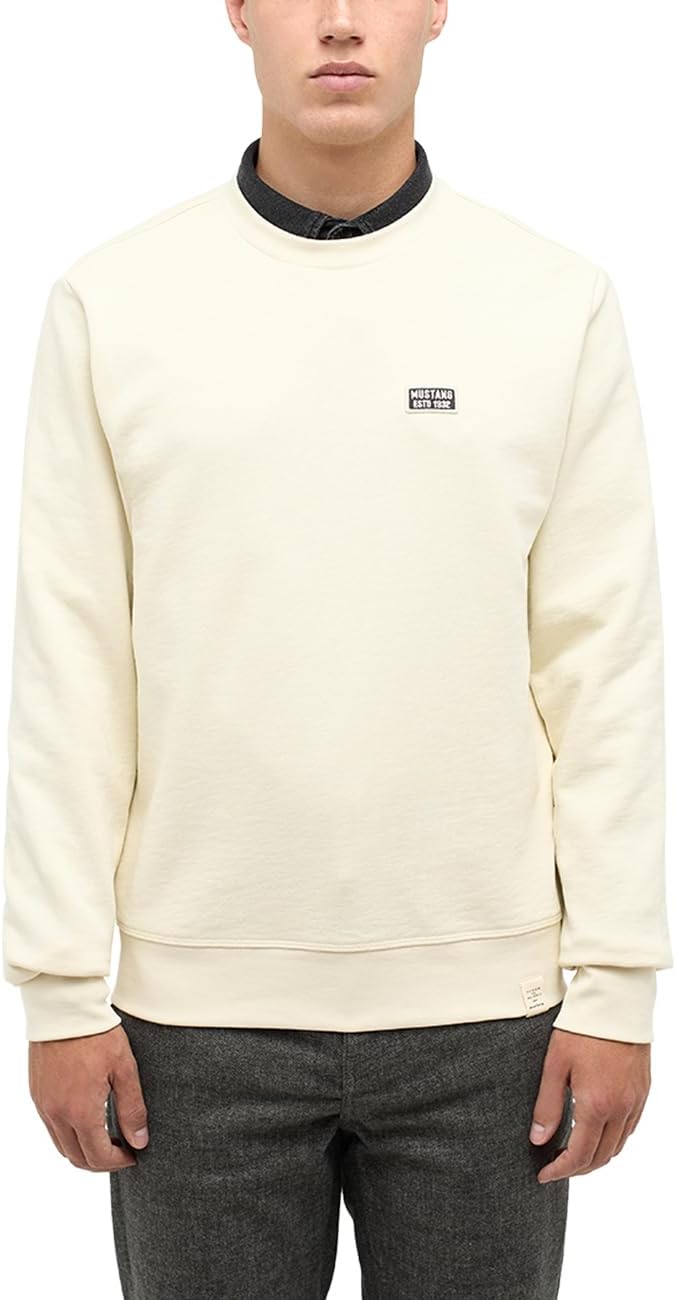 MUSTANG Herren Style Ben Crewneck Sweatshirt XXL White Asparagus 3000, XXL White Asparagus 3000