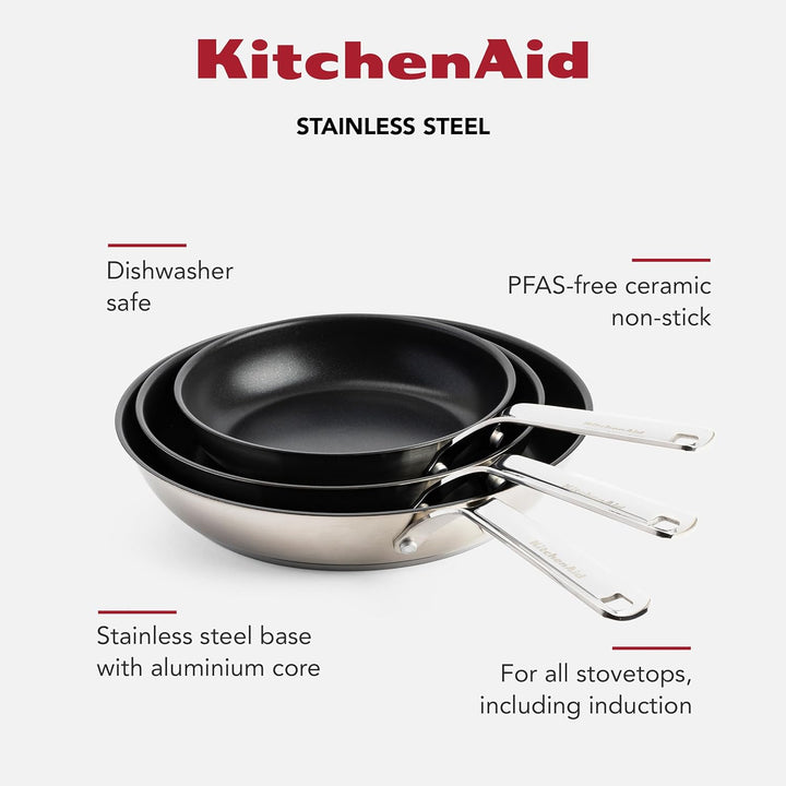KitchenAid Stainless Steel 20cm, 24cm & 28cm Bratpfannen-Set, PFAS-Freie Gesunde Keramische Antihaft