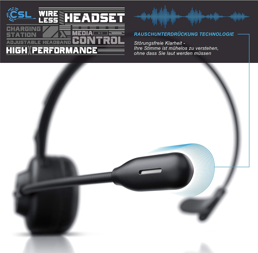 CSL - kabelloses Headset mit Ladestation - Mono Bluetooth Headset mit Mikrofon - USB Ladeport - Mult