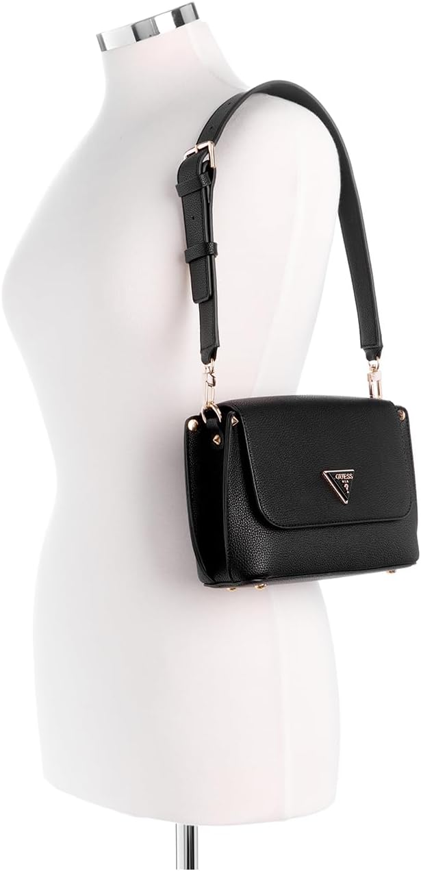 GUESS Damen Meridian Flap Shoulder Bag Schultertasche, Schulterklappe Schwarz, Schwarz
