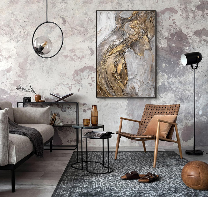YS-Art XXL Abstrakt Acryl Gemälde auf Leinwand mit Rahmen Kostbarkeit handgemalte Wandbilder Wohnzim