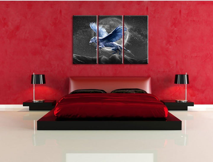 Pixxprint Wolf mit Flügeln als Leinwandbild | Grösse: 3 Teilig (120x80) | Wandbild| Kunstdruck | fer