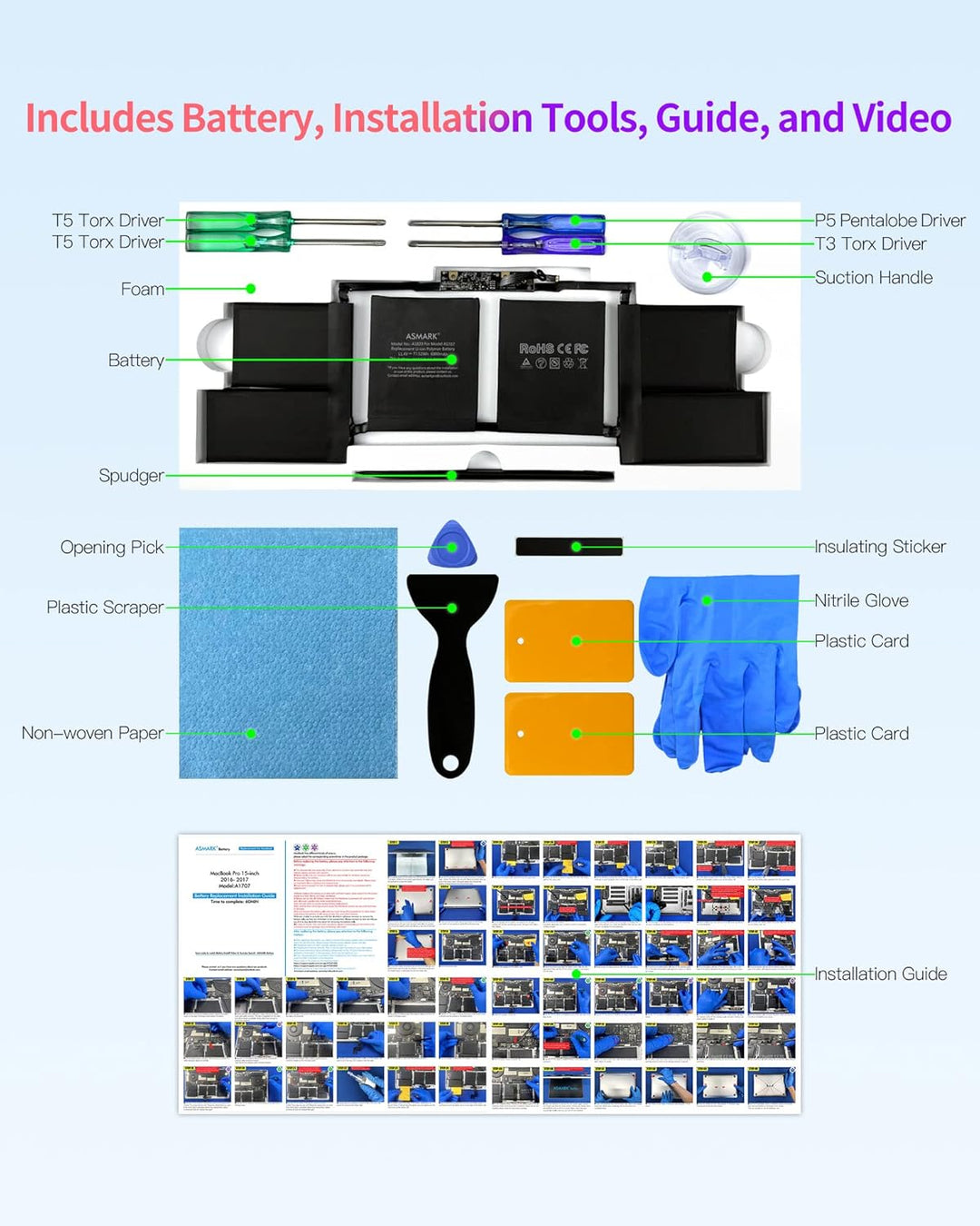 ASMARK MacBook Pro A1707 Akku für 15-Zoll 2016-2017 Batterie A1820 Laptop Battery