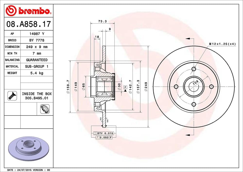 Brembo 08.A858.17 BEARING DISC LINE Bremsscheibe - 1 Stück