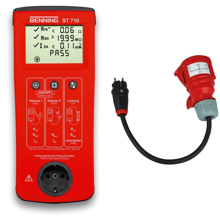 Benning 050308 ST 710 Kontrollinstrument, rot & NWP NW10005 Messadapter Prüfadapter Schuko Stecker a