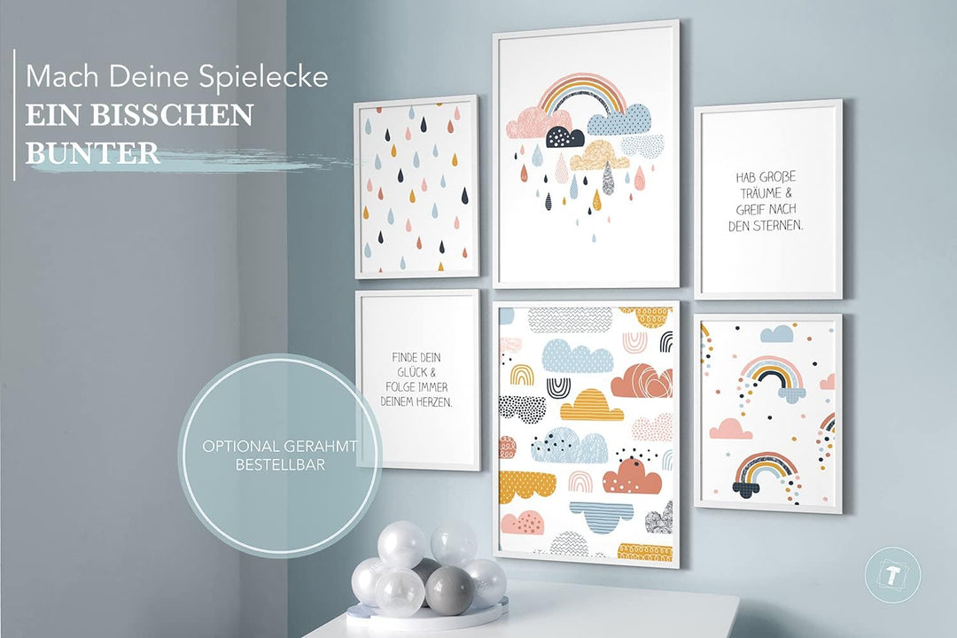 Papierschmiede® Bilder Kinderzimmer Kids Mood Poster Set Wolkentraum, Kinderzimmer Bilder Babyzimmer