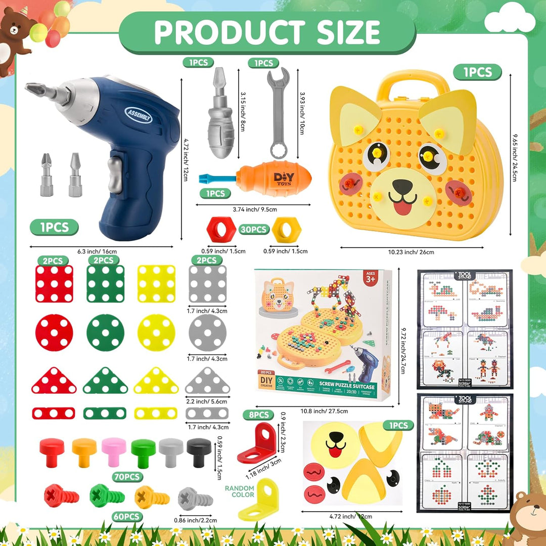 DAOUZL Montessori Spielzeugkiste mit Bohrmaschine, Magische Montessori-Spielzeugkiste, Mosaik Puzzle