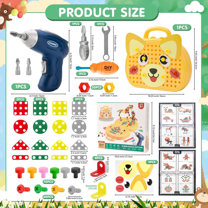DAOUZL Montessori Spielzeugkiste mit Bohrmaschine, Magische Montessori-Spielzeugkiste, Mosaik Puzzle