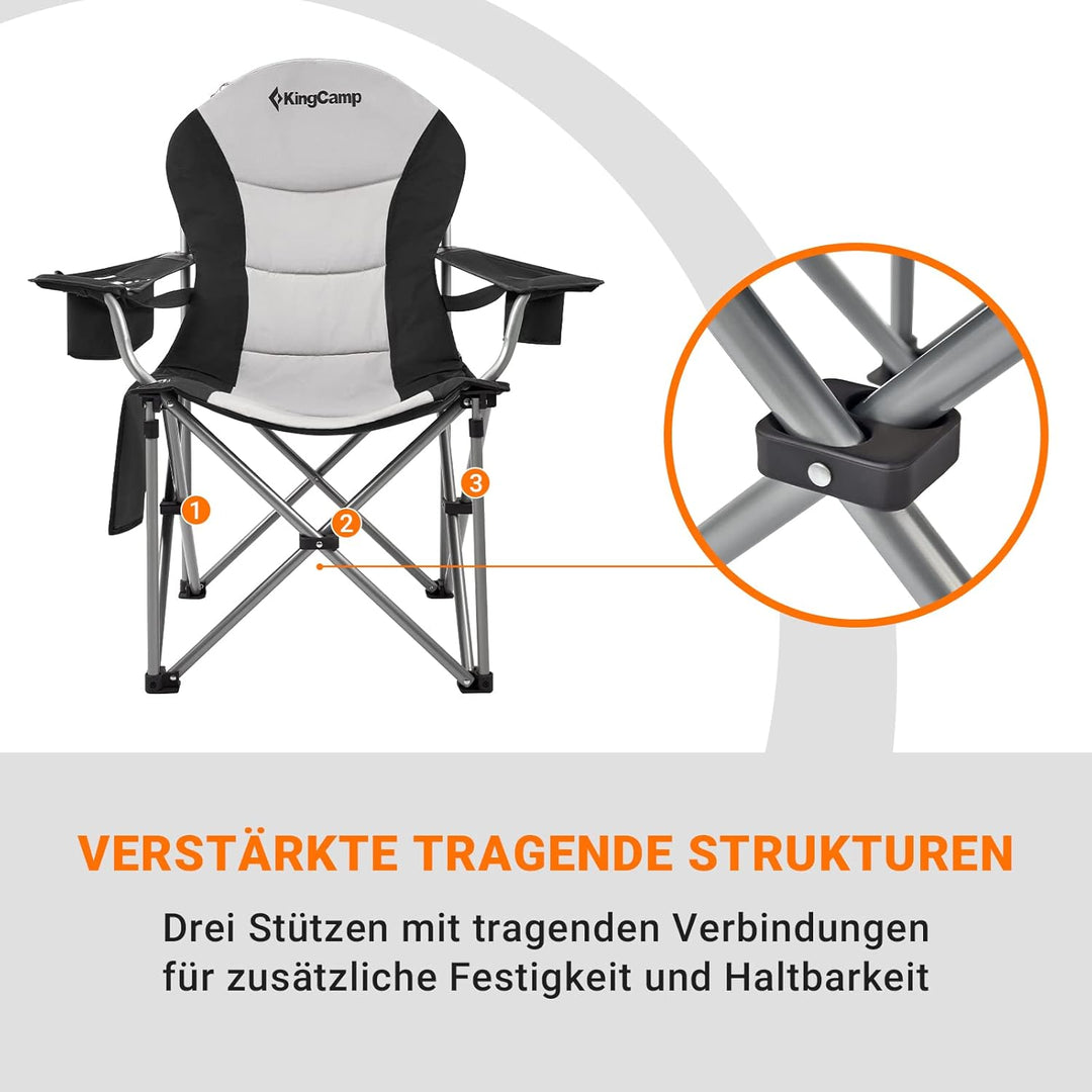 KingCamp Campingstuhl mit Verstellbarer Rückenlehne und Kühltasche bis 160 kg belastbar 2 Pack Schwa
