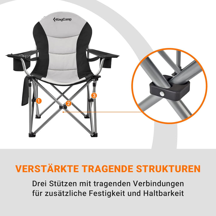 KingCamp Campingstuhl mit Verstellbarer Rückenlehne und Kühltasche bis 160 kg belastbar 2 Pack Schwa